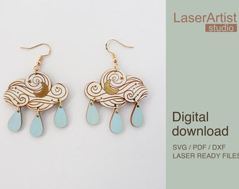 Cloud Raindrop Earring Laser Cut File (Digital Download)