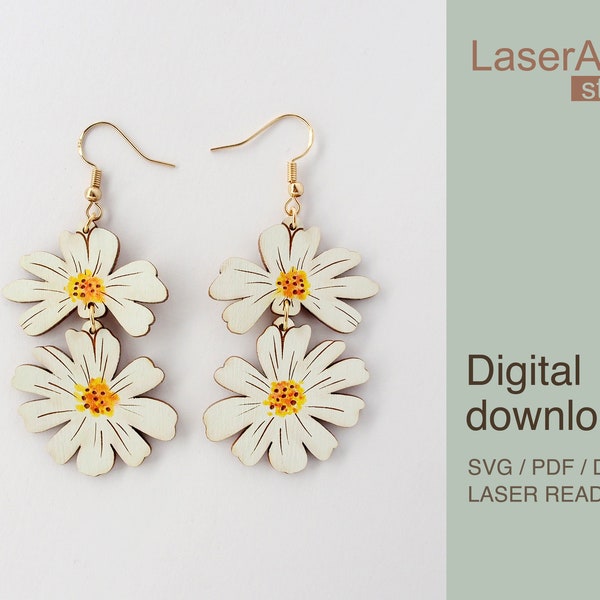 Daisy flower earring laser cut file, earring DIGITAL DOWNLOAD FILE