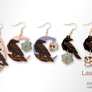 Bundle of raven crescent earring laser cut file, earring DIGITAL DOWNLOAD FILE