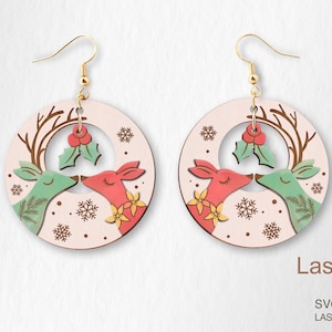 Deer in love earring laser cut file, earring DIGITAL DOWNLOAD FILE, Christmas earring