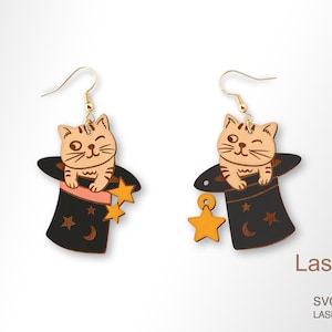 Cat and magic hat earring laser cut and engrave file, Earring DIGITAL DOWNLOAD FILE