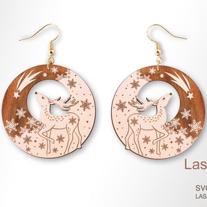 Deer in snow earring laser cut file, earring DIGITAL DOWNLOAD FILE, Christmas earring