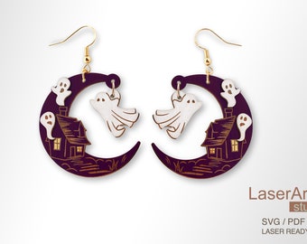 Haunted house crescent earring laser cut file, earring DIGITAL DOWNLOAD FILE