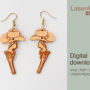 Cowboy earring laser cut file, earring DIGITAL DOWNLOAD FILE, western earring file