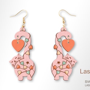 Cat and hearts earring laser cut and engrave file, Earring DIGITAL DOWNLOAD FILE