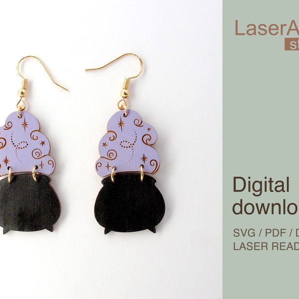 Witch cauldron  earring file for laser, earring DIGITAL DOWNLOAD FILE, earring for Valentines day