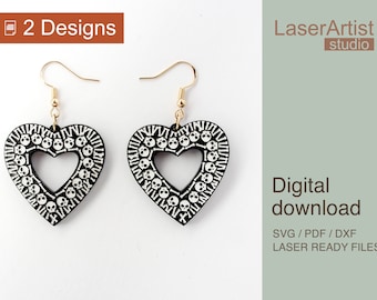 Skull heart earring file for laser, earring DIGITAL DOWNLOAD FILE, earring for Halloween