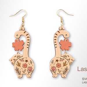 Cat and flowers earring laser cut and engrave file, Earring DIGITAL DOWNLOAD FILE