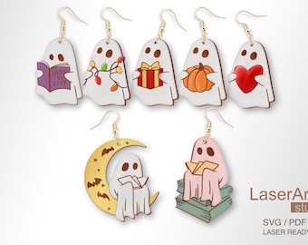 Bundle of cute ghost file for laser, earring DIGITAL DOWNLOAD FILE, Halloween earring