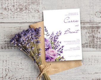 Lavender Floral Wedding Invitation Template, Editable Printable (Digital Download)
