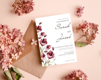 Burgundy Wildflower Wedding Invitation Template Set | Instant Download | Summer Wedding Invitations | Spring Wedding Invitation | #ALD24