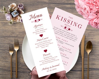 Modèle de Menu de mariage floral bordeaux, menu baisers (toile, téléchargement numérique)