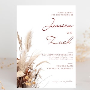 Boho Wedding Invitation Template | Pampas Grass | Teracotta Invite Set | Rustic Invitation Suite| QR Code RSVP | Instant Download | #ALD26