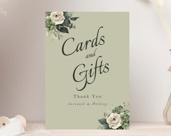 Sage Green Floral Wedding Cards, Thank You, Advice (Digital Download)