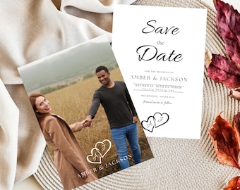Minimalist Monogram Photo Save the Date Template (Digital Download)