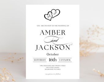 Minimalist Monogram Wedding Invitation Template (Digital Download)
