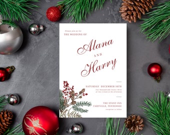Christmas Pinecone Wedding Invitation Set | Winter Holiday (Digital Download)