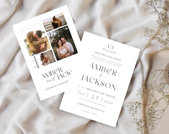 Minimalist Monogram Wedding Invitation Suite, Photo Template (Digital Download)