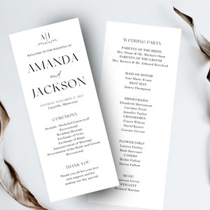 Modern Minimalist Wedding Program Template, Monogram Wedding Ceremony, Printable and Editable Wedding Program. Instant Download. #ALD14