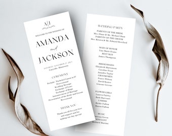 Minimalist Monogram Wedding Program Template, Editable Printable (Digital Download)