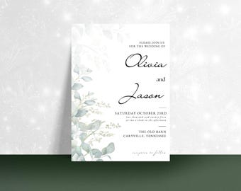 Eucalyptus Wedding Invitation Template: Elegant Greenery Design (Digital Download)
