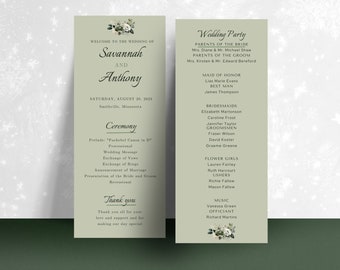 Sage Green Floral Wedding Program Template (Digital Download)