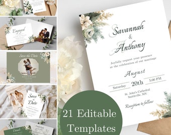 Sage Green Wedding Invitation Template Bundle (Digital Download)