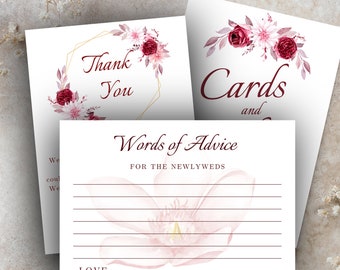 Burgundy Floral Wedding Cards and Gifts Templates (Digital Download)