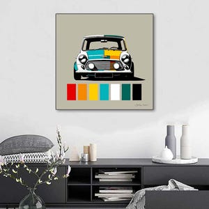 Austin Mini Pop Art - Art print painting 90 x 90 cm and variants