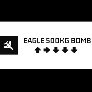 Pode incluir: Um gráfico preto e branco de um caça a jato com o texto "EAGLE 500KG BOMB" e quatro setas apontando para cima e para baixo.