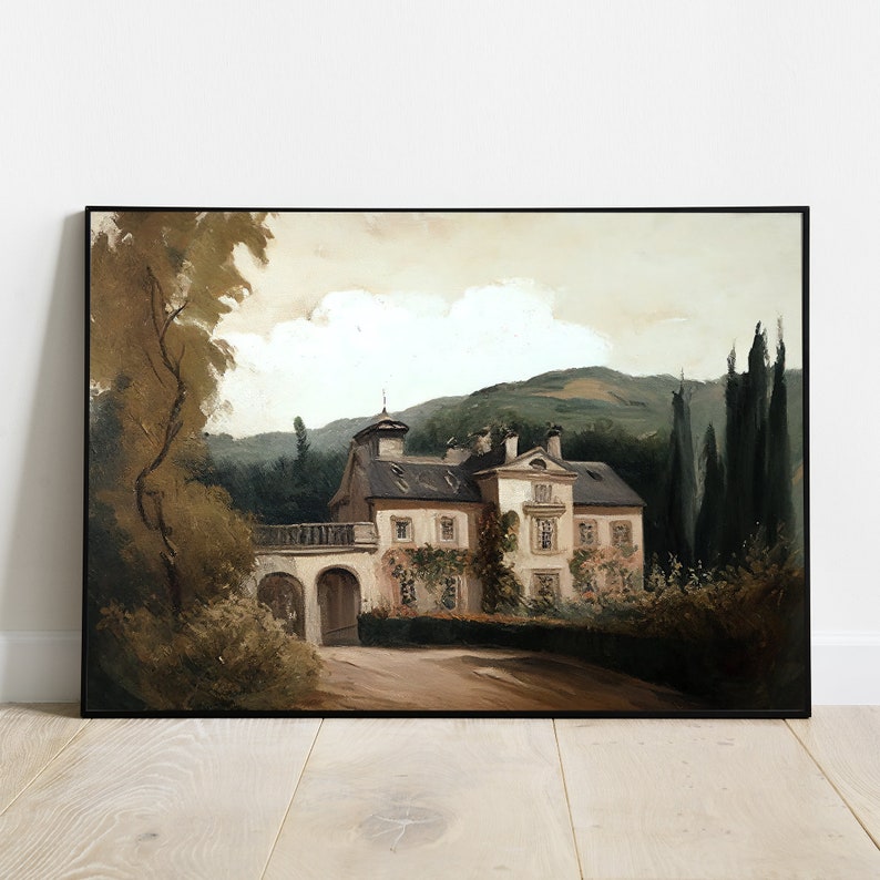 Vintage Villa Landscape Wall Art European County Painting PRINTABLE