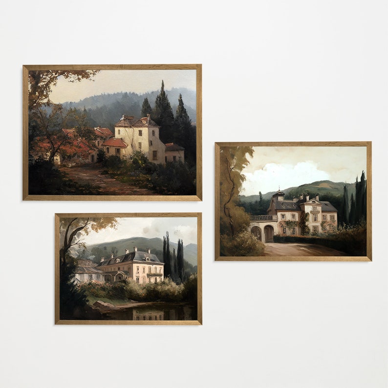 Vintage Villa Landscape Wall Art European County Painting PRINTABLE