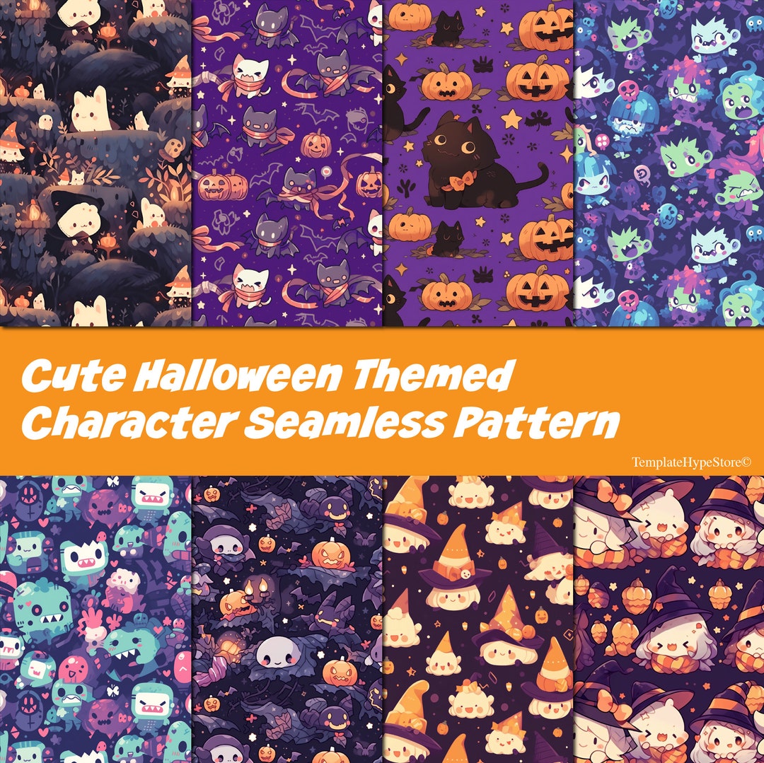 Cute Halloween Themed Character Digital Paper SEAMLESS 8 Designs ...
