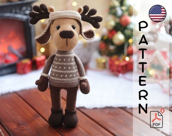 Crochet pattern amigurumi cute elk Reni PDF