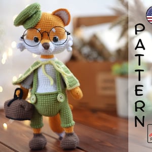 Crochet pattern detective fox cute amigurumi PDF