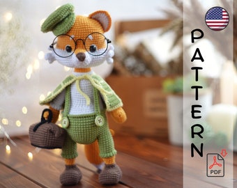 Crochet pattern detective fox cute amigurumi PDF