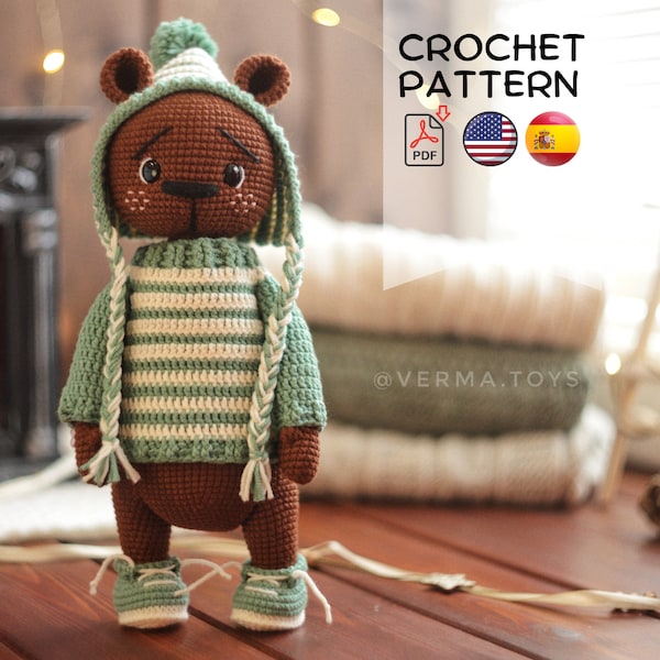 Crochet pattern cute bear Roro doll PDF