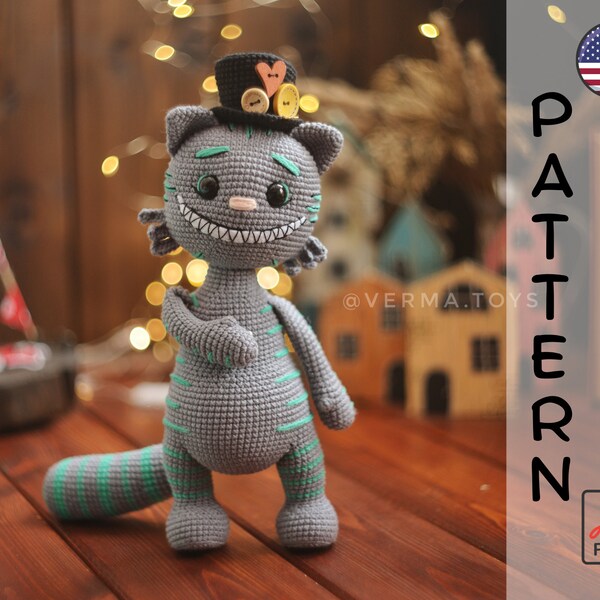 Crochet pattern Cheshire cat amigurumi PDF