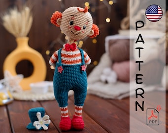 Crochet pattern Clown Lou amigurumi PDF