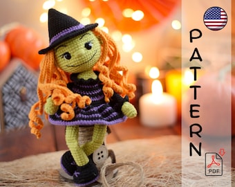 crochet pattern amigurumi Lulu the witch PDF