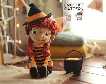 Crochet pattern cute witch Agnes doll PDF