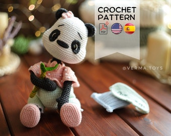 Crochet pattern cute panda Moon doll PDF