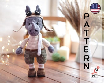 Crochet pattern amigurumi rhino aviator PDF