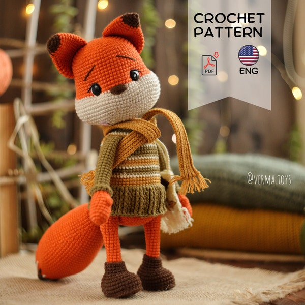 Crochet pattern cute fox doll PDF