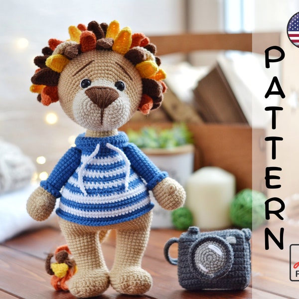 crochet pattern amigurumi safari Alain the lion PDF