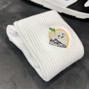 Sneaker Inspired Character Embroidered Peach Dunks Cotton Socks | Sneaker Socks | Great gift idea for her