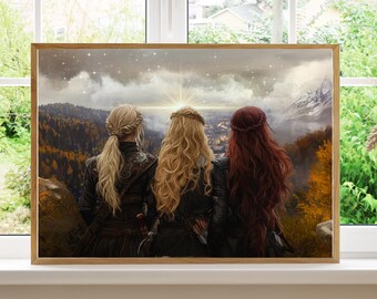 Wydruk artystyczny „Maasverse Leading Ladies”: dekoracja ścienna z postacią z książki fantasy (pobranie cyfrowe)