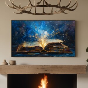 Book Lover Smart TV Art, Reader FRAME TV art, Open Fantasy Book Fine Art, Samsung Frame tv art for Reader, Digital Download art, Minimal Art