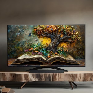 Book Lover Smart TV Art, Reader FRAME TV art, Open Fantasy Book Fine Art, Samsung Frame tv art for Reader, Digital Download art, Minimal Art