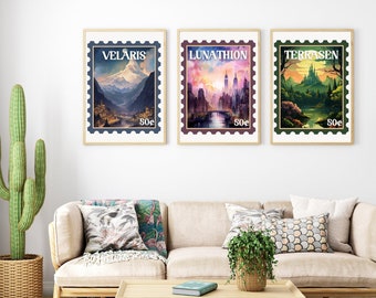 Velaris, Terrasen, & Lunathion Maasverse Digitale Wandkunst, Wanddekor, Bibliothek Wandkunst, Sarah J Maas Art, ACOTAR, TOG, Cresent City